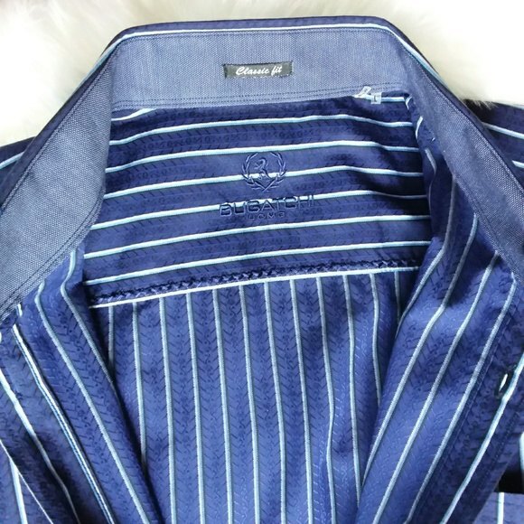 Bugatchi Navy Stripe Classic Fit Button Up Shirt L - Picture 4 of 9